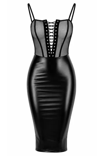 F408 Do Not Disturb Lace-Up Midi Kleid schwarz