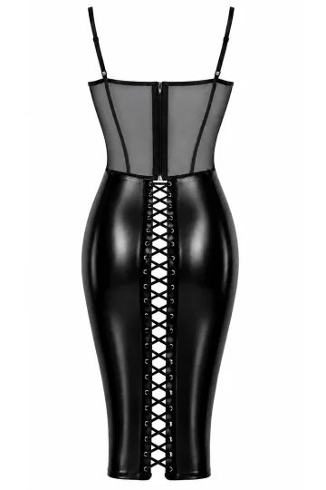 F408 Do Not Disturb Lace-Up Midi Kleid schwarz
