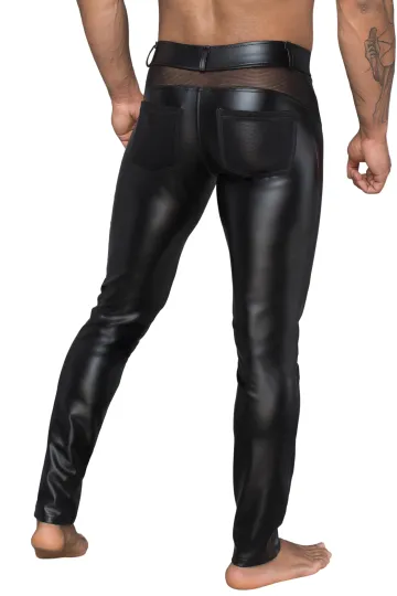 H059 Powerwetlook-Longpants mit Einsätzen und Taschen aus 3D-Netz schwarz