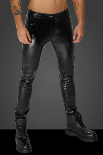 H067 Lange Hose aus Schlangen-Look Wetlook schwarz