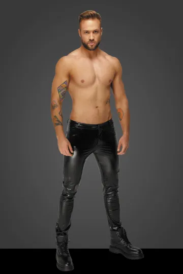 H067 Lange Hose aus Schlangen-Look Wetlook schwarz