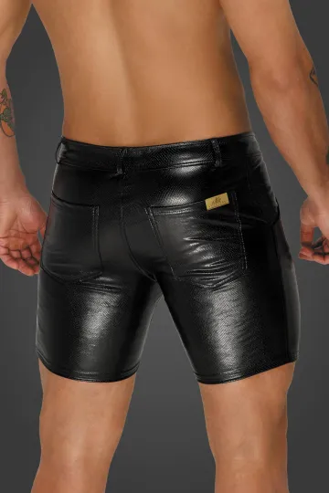 H068 Mittellange Shorts aus Schlangen-Look Wetlook schwarz