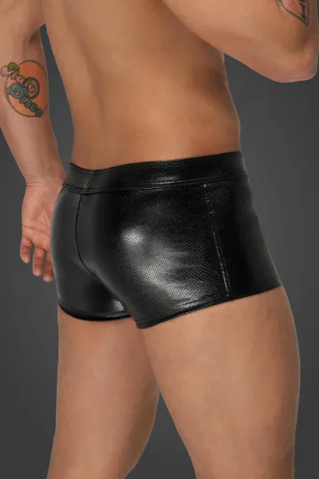 H069 Schlangen-Look Wetlook Shorts mit Zipper schwarz