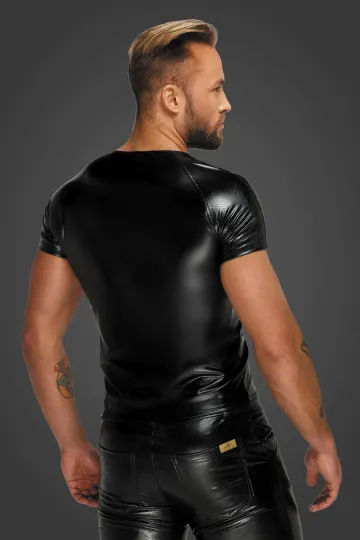 H070 Wetlook T-Shirt mit Schlangen-Look Wetlook-Ärmeln schwarz