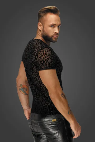 H071 T-Shirt aus Leopardenflock schwarz