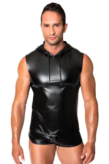 H081 Ärmelloses Kapuzenshirt schwarz