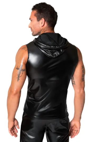 H081 Ärmelloses Kapuzenshirt schwarz