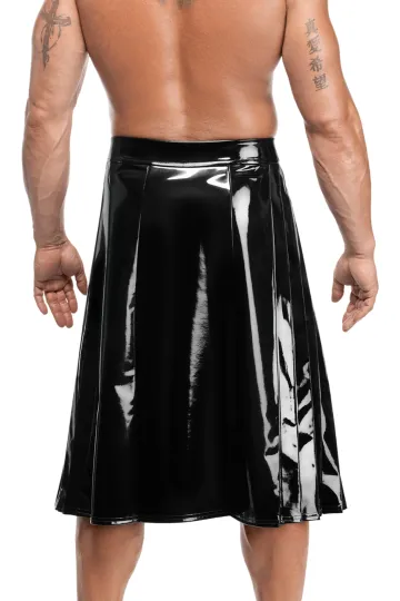 H091 Langer Herren Lack Rock schwarz