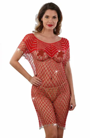 Häkel-Kleid mit Steinchen rot