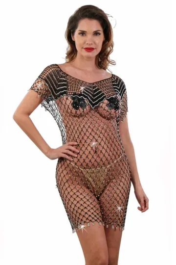 Häkel-Kleid mit Steinchen schwarz