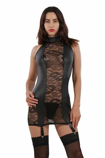 Kleid mit eingearbeiteten Strumpfhaltern schwarz