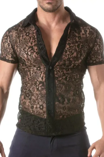 Lace Short Sleeves Shirt schwarz