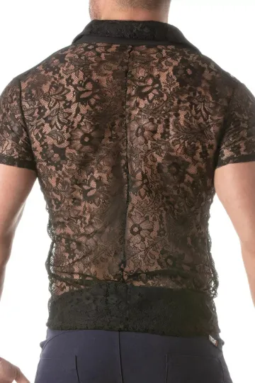 Lace Short Sleeves Shirt schwarz