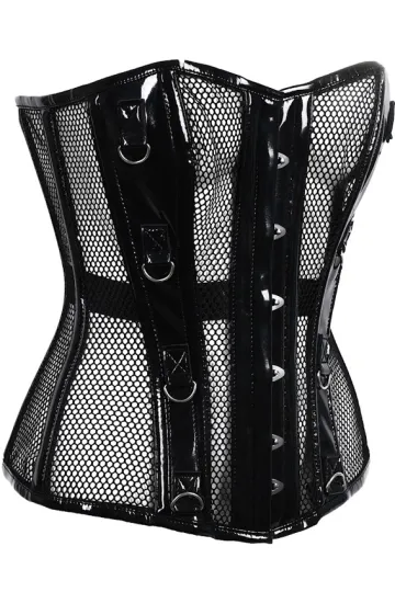 Lack/Netz Corsage schwarz