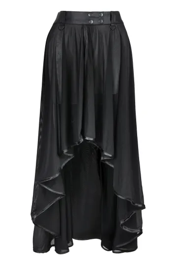 Langer Tüll Rock mit Wetlook-Bund schwarz