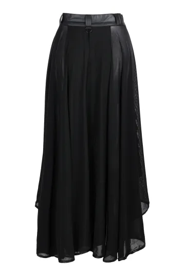 Langer Tüll Rock mit Wetlook-Bund schwarz