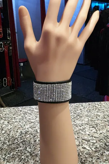 Leder Armband mit Strass 02 schwarz
