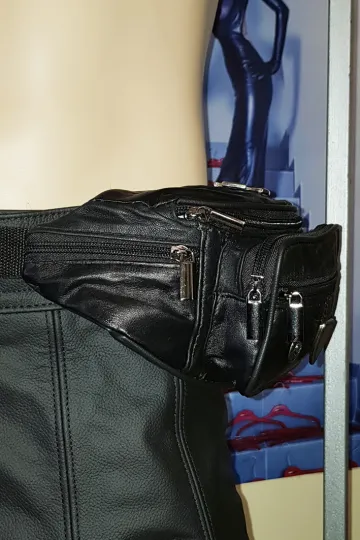 Leder Bauchtasche mit Gürtel 01 schwarz