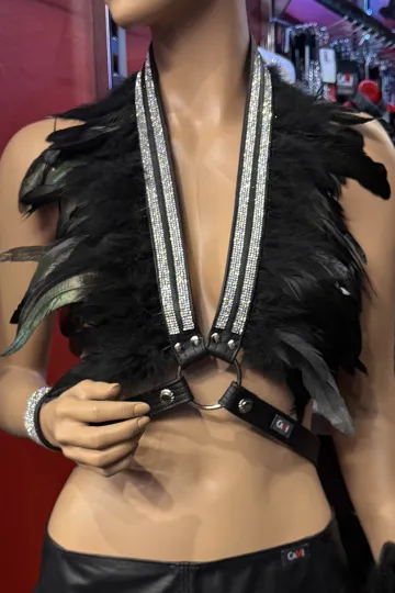 Leder Bustier mit Strass 07-ST schwarz