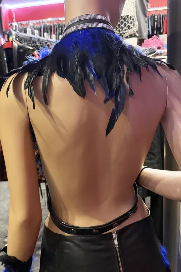 Leder Bustier mit Strass 07-ST schwarz/blau