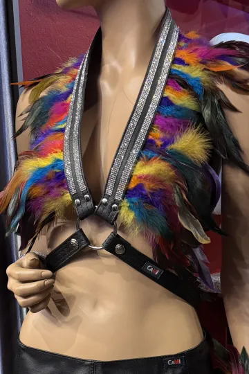 Leder Bustier mit Strass 07-ST schwarz/bunt