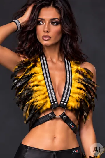 Leder Bustier mit Strass 07-ST schwarz/gelb