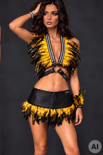 Leder Bustier mit Strass 07-ST schwarz/gelb