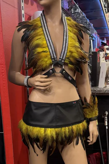 Leder Bustier mit Strass 07-ST schwarz/gelb