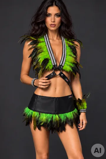 Leder Bustier mit Strass 07-ST schwarz/grün
