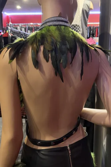 Leder Bustier mit Strass 07-ST schwarz/grün