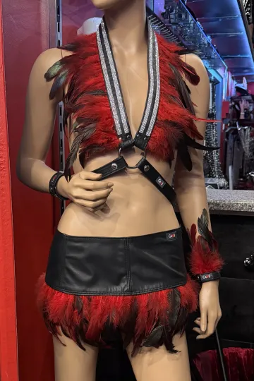 Leder Bustier mit Strass 07-ST schwarz/rot