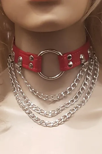 Leder Halsband 13 rot