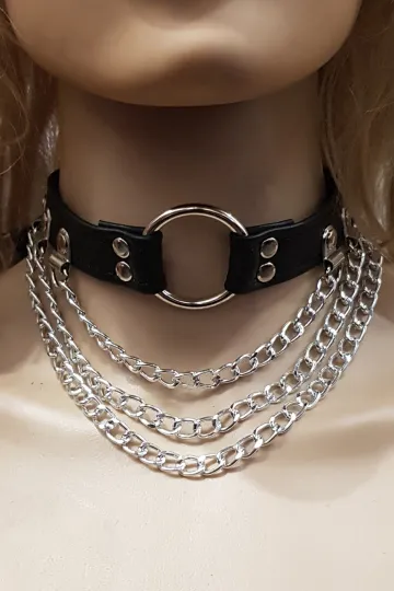 Leder Halsband 13 schwarz