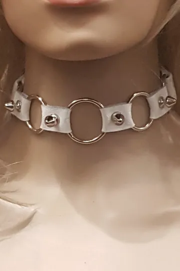 Leder Halsband 14 weiß