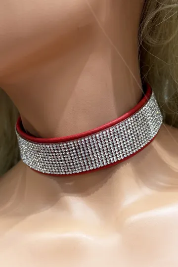 Leder Halsband 15 rot