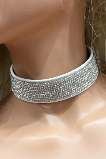 Leder Halsband 15 weiß