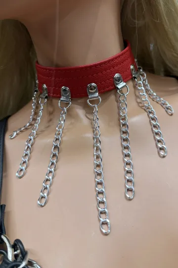 Leder Halsband 17 rot