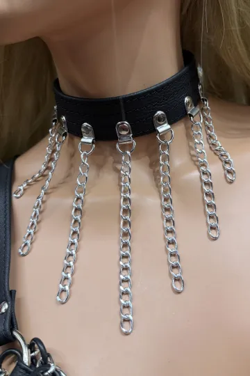 Leder Halsband 17 schwarz