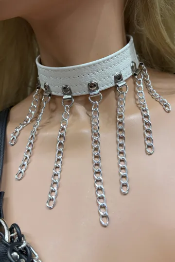 Leder Halsband 17 weiß