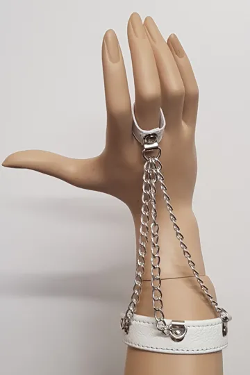 Leder Handstulpe Kettchen weiß