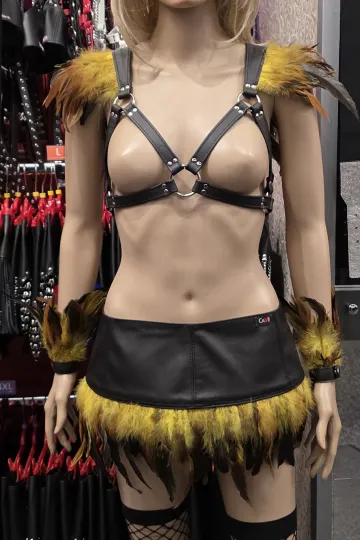 Leder Harness 10 schwarz/gelb