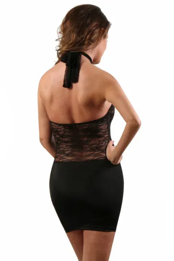 Lycra-Kleid mit Spitzen-Decollete schwarz