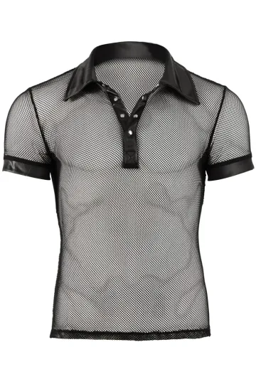 Netz-Shirt mit Wetlock-Applikationen schwarz