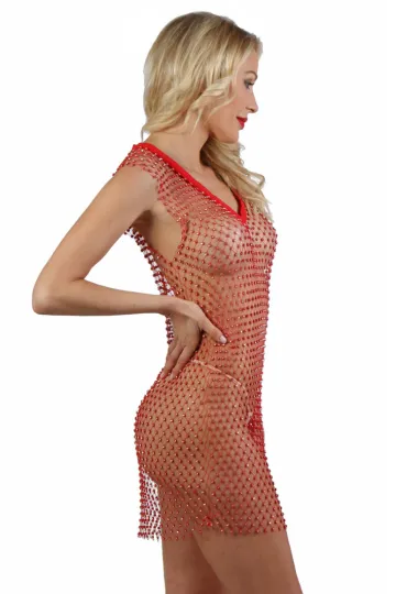 Netzkleid besetzt mit Strass rot