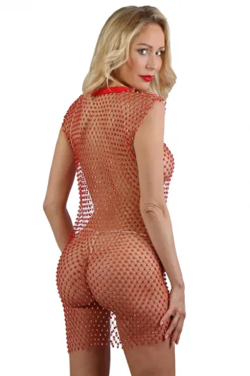 Netzkleid besetzt mit Strass rot