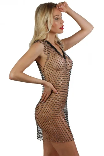 Netzkleid besetzt mit Strass schwarz