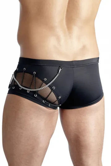 Schwarze Pants mit Netzeinsätzen, Schnürung & Kettchen