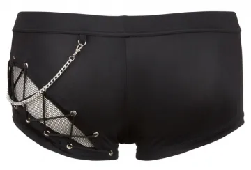 Schwarze Pants mit Netzeinsätzen, Schnürung & Kettchen