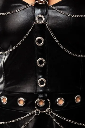 Schwarzes Wetlook Minikleid