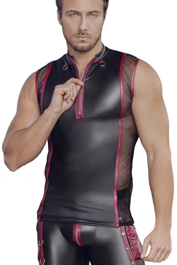 Shirt mit Netzeinsätzen schwarz/rot